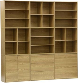 Sweeek Sweeek - Bookshelf Kit, Light Wood Decor - 9 Elements, 100% Modular, l 210 x w 35 x h 210 cm - Kompo