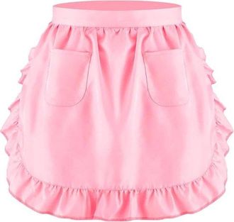 No Brand Delantal De Doble Cintura, Delantal De Cocina Con Volantes, Delantal De Sirvienta Resistente - Rosa