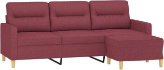 vidaXL Vidaxl - Sofá de 3 plazas con taburete de tela rojo tinto 180 cm