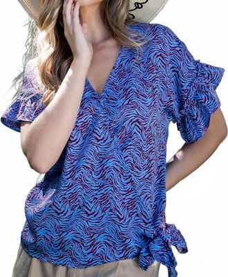 THML Clothing Marissa Animal Print Top In Blue