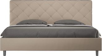 Les Tendances Letto Matrimoniale King size rivestito in Similpelle - PRIYA - Dimensione Rete: 200x200 - Colore: Tortora - Tipologia Letto: Con Rete e Contenitore