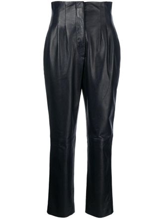 Alberta Ferretti straight-leg leather trousers - women - Lamb Skin/Cupro/Spandex/Elastane - 40 - Blue