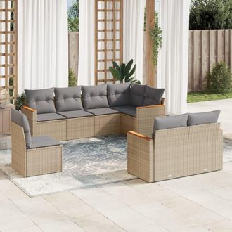 vidaXL Juego De Sof&aacute;s Jard&iacute;n Con Cojines Beige Mezcla 8 Pzas Rat&aacute;n Pe Vidaxl
