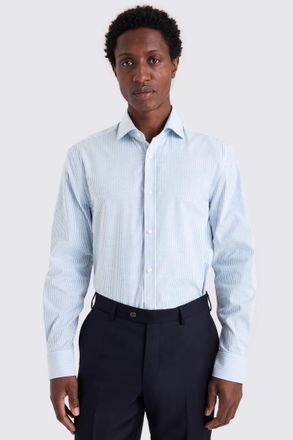 Moss Regular Fit Sky Oxford Stripe Stretch Shirt