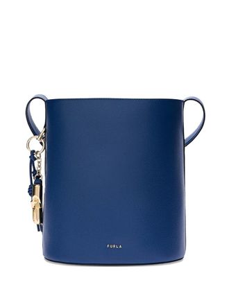 Furla small Roxie charm-detail bucket bag - women - Grained Calf Leather - One Size - Blue