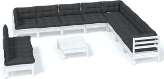 vidaXL Muebles De Jard&iacute;n 11 Pzas Con Cojines Blanco Madera De Pino Vidaxl