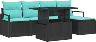 vidaXL Conjunto De Sof&aacute; De Jard&iacute;n 6 Uds. Negro Y Azul Rat&aacute;n Sint&eacute;tico Vidaxl