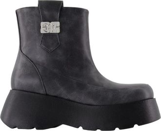 Ganni Vintage Enkellaarzen - Leer - Grijs - Dames - Enkellaarsjes - Zwart - 37 EU - Leer - Schoenen
