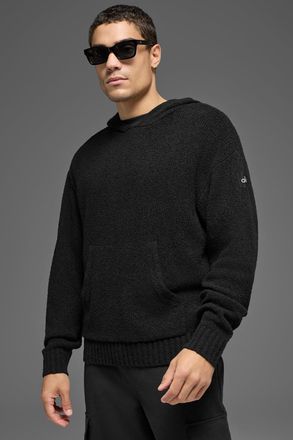 Alo | Textured Knit Hoodie in Black, Size: Medium