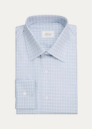 Brioni Mens Checked Cotton Dress Shirt