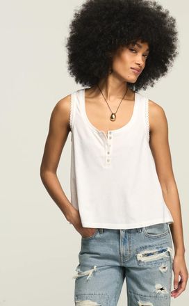 Lucky Brand Womens Crochet Trim Henley Tank