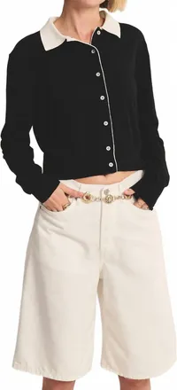 Velvet Riven Button Down Sweater In Black