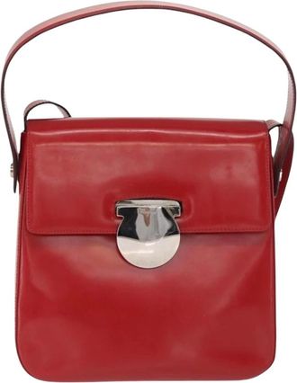 Ferragamo Pre-owned Handbags, female, Red, Size: ONE SIZE Pre-owned Vintage Gancini Lock Shoulder Bag