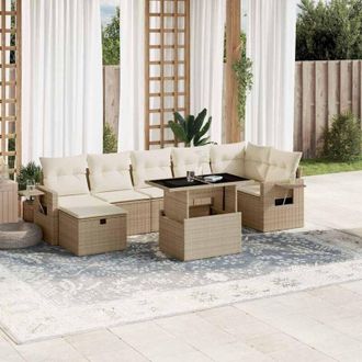 vidaXL Set De Sof&aacute;s De Jard&iacute;n Y Cojines 8 Piezas Rat&aacute;n Sint&eacute;tico Beige Vidaxl