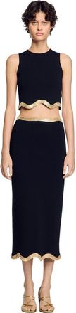 Sandro Cropped sweater with chain detail in Black at Nordstrom, Size X-Large