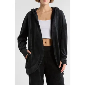 Yogalicious Dreamy Ribbed Hooded Cardigan Sweatshirt in Black at Nordstrom Rack, Size X-Small