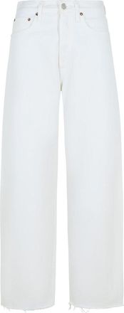 A Gold E Luna White Jeans With Logo Patch On The Rear And Fringed Hem In Denim Woman