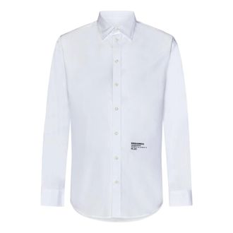 Dsquared2 Casual Shirts, male, White, Size: XL White Cotton Poplin Shirt with Front Lettering