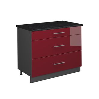Vicco Mueble Bajo De Cocina Fame-line, Rojo Burdeos Alto Brillo/antracita, 100 Cm, Et Antracita, Vicco