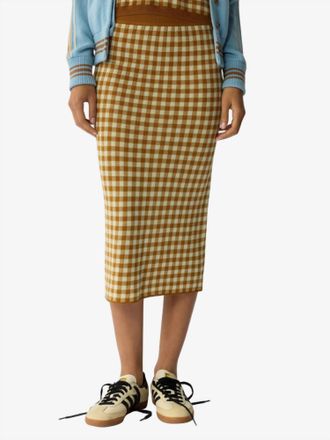 Guest In Residence Gingham Long Skirt In Suede/limewash