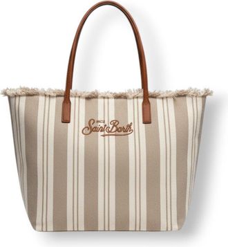 MC2 Saint Barth Medium Tote Bag With Vertical Stripes And Fringed Top Edge