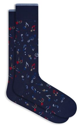Bugatchi Music Notes Mercerized Cotton Blend Dress Socks in Navy at Nordstrom