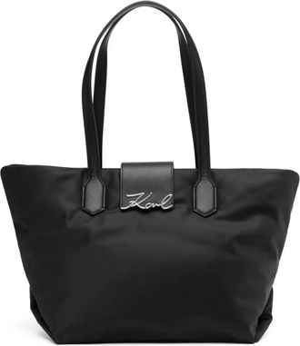 Karl Lagerfeld Tassen, Dames, Zwart, ONE Size, Nylon, Tote Signature M Nylon