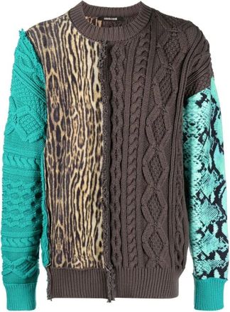 Roberto Cavalli Round-neck Knitwear, male, Multicolor, L, Multicolour Cable Knit Crew Neck Jumper