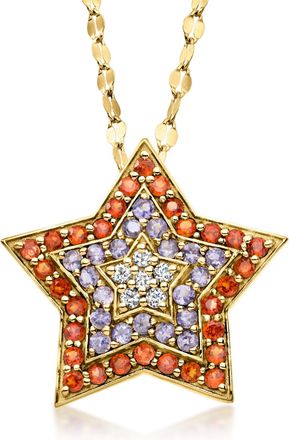 Ross-Simons Multi-Gemstone Star Pin/Pendant Necklace in 18kt Gold Over Sterling
