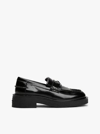 Tommy Hilfiger Fringe Metal Logo Leather Loafers