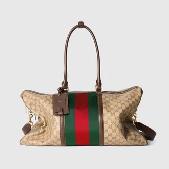Gucci Medium GG Duffle Bag With Web, Beige, Original GG Fabric