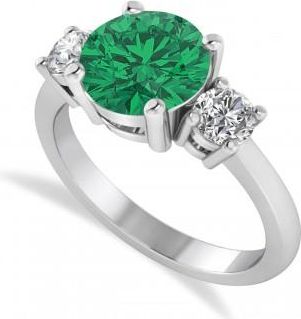 Allurez Round 3-Stone Emerald & Diamond Engagement Ring 14k White Gold (2.50ct)