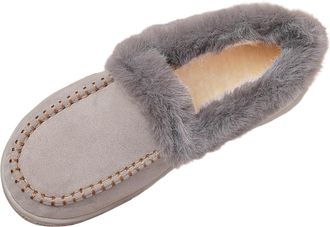 Generic Womens Slipper Boots Solid Color Fleece Lined Flat Sole Round Toe Slip On Boot Cosy Indoor Boots Soft Sole Casual Footwear Winter Shoes