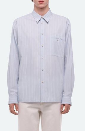 Helmut Lang Relaxed Fit Stripe Button-Up Shirt in Light Blue Multi at Nordstrom, Size X-Large