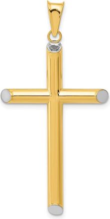 Diamond2Deal 14k Yellow Gold Rhodium 3-D Hollow Cross Pendant