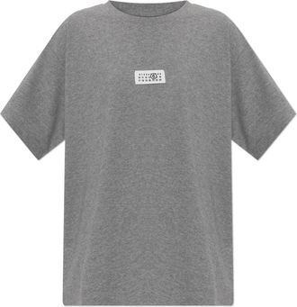 Maison Margiela Tops, Dames, Grijs, M, Katoen, T-shirt met logopatch