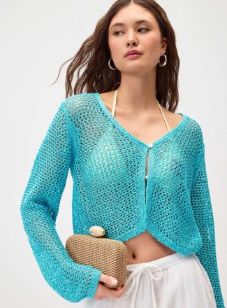 Twik Womens Shimmering openwork Cardigan Sweater