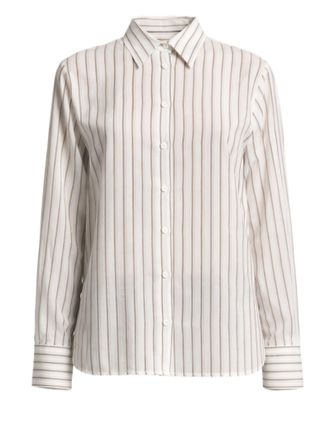 PESERICO Button-Down Shirt With Vertical Stripes And Curved Hem
