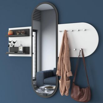Dmora Perchero Guardia, Con Espejo, 9 Ganchos, Instalaci&oacute;n En Pared, 120h Cm Blanco