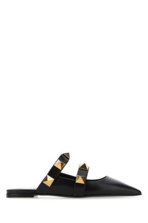 Valentino Garavani Zwarte Leren Romeinse Stud Slippers