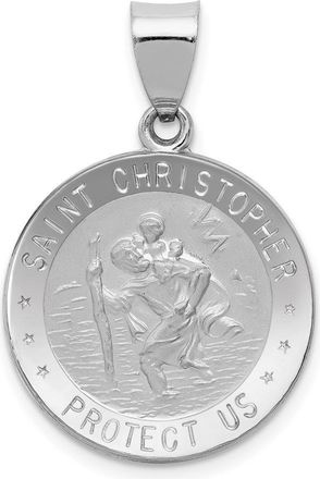 Diamond2Deal 14k White Gold Polished Satin St Christopher Medal Hollow Pendant