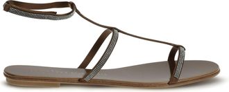 Pedro Garcia Womens Sandals With Rhinestones Nutmeg Satin Calf Leather