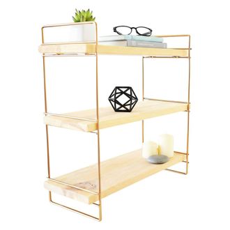 Dmora Estanter&iacute;a Edouard, 3 Baldas, Carga Baldas 2, Estructura Marr&oacute;n, 16x40x45h Cm Oro
