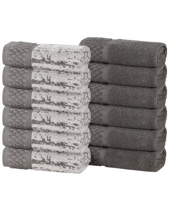 Superior Set Of 12 Lodie Cotton Plush Jacquard Solid & Two-Toned Washcloths