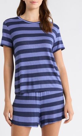 Nordstrom Jersey Shortie Pajamas in Navy Preppie Stripe at Nordstrom, Size Large