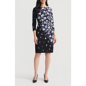 Kasper Floral Print Pleated Sheath Dress in Black Multi at Nordstrom, Size X-Large P