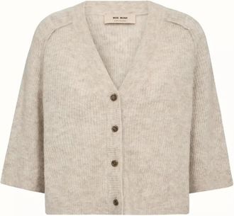 Mos Mosh MMThora V-neck Knit Cardigan - Dames - Vesten - Grijs - M - Wol - Truien & Vesten