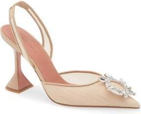 Amina Muaddi Begum Mesh Pointed Toe Slingback Pump in Mesh Beige/Crystal Buckle at Nordstrom Rack, Size 35.5