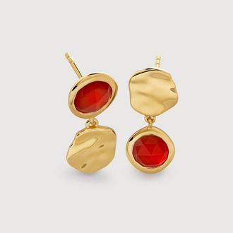 Monica Vinader Gold Lucky Gemstone Asymmetric Drop Earrings Red Onyx