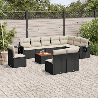 vidaXL Set De Sof&aacute;s De Jard&iacute;n 11 Pzas Y Cojines Rat&aacute;n Sint&eacute;tico Negro Vidaxl
